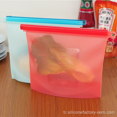 Yeniden kullanılabilir hava geçirmez fermuar silikon gıda depolama çantası